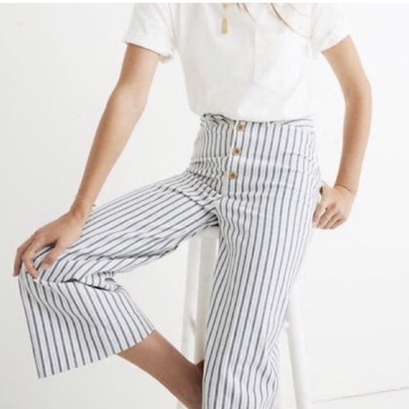 Madewell Pants - Madewell Emmett Wide-Leg Crop Pants in Stripe Button-Front Edition Moe Stripe 27